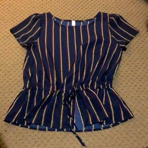 Blue with stripe short sleeve peplum blouse. Fits sz4-6.
